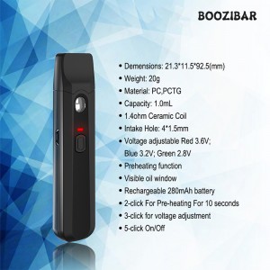 BooziBar 1ml 280 mAh Rechargeable And Preheatable Disposable CBD Vape Pen